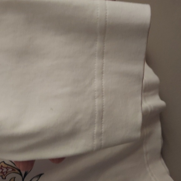 CHICOS Floral Everyday V Neck 3/4 Sleeve Pima Cotton White Tee sz L - Picture 7 of 12